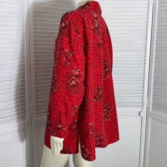 Vintage Sag Harbor Red Floral Oversized Button Down Shirt Size 22W - Picture 4 of 10